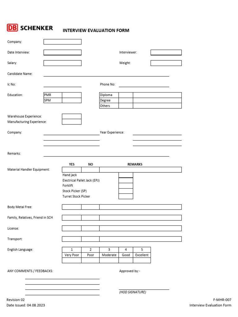 VC and DB Schenker Application Form | PDF