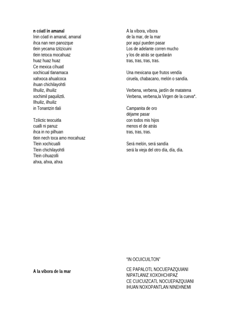 Canciones y poemas en náhuatl | PDF
