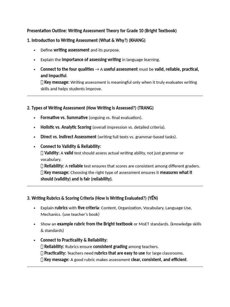 Writing Assessment for Grade 10 Students | PDF | Educational Assessment ...