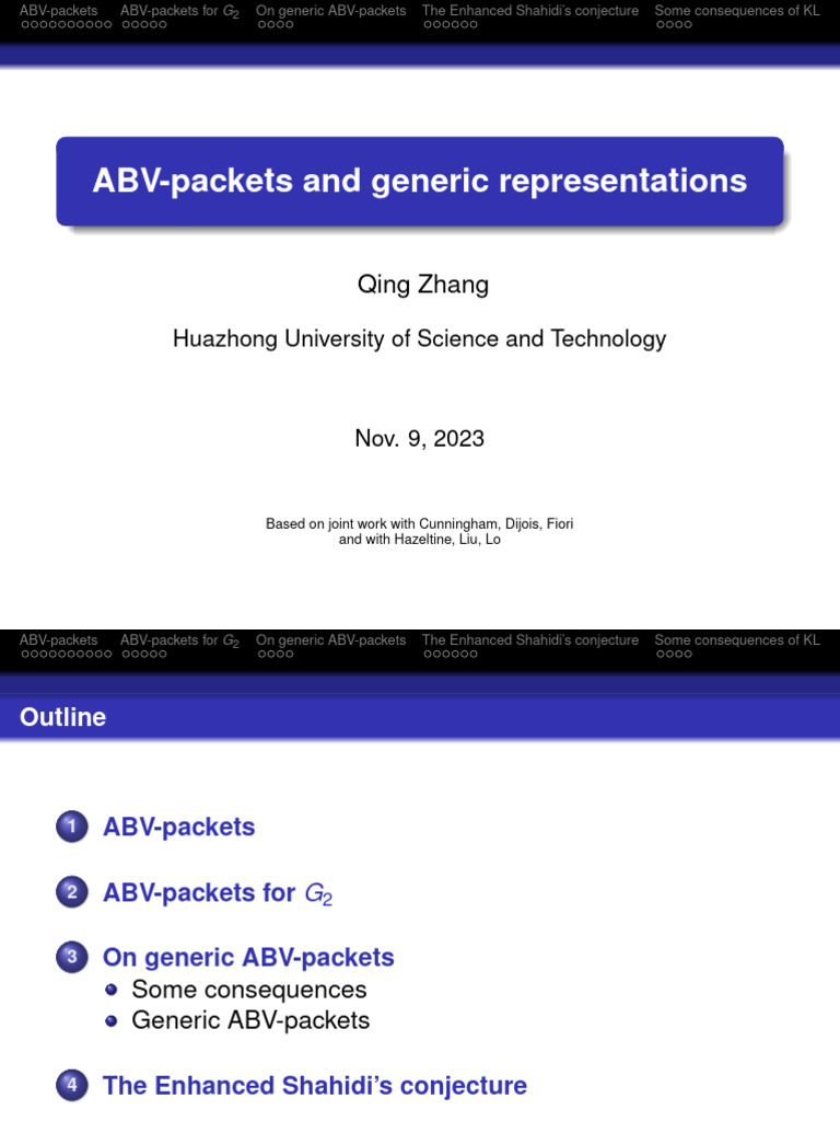 2-Qing Zhang, ABV Packets For G2 and Generic ABV Packets | PDF ...