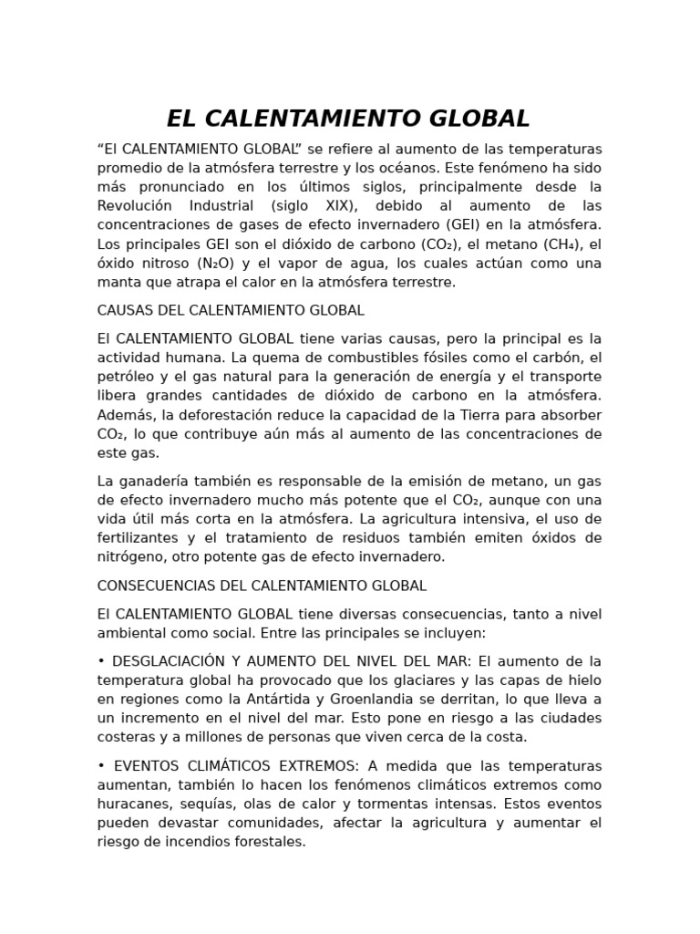 Causas y Consecuencias del Calentamiento Global | PDF | Gases de efecto ...