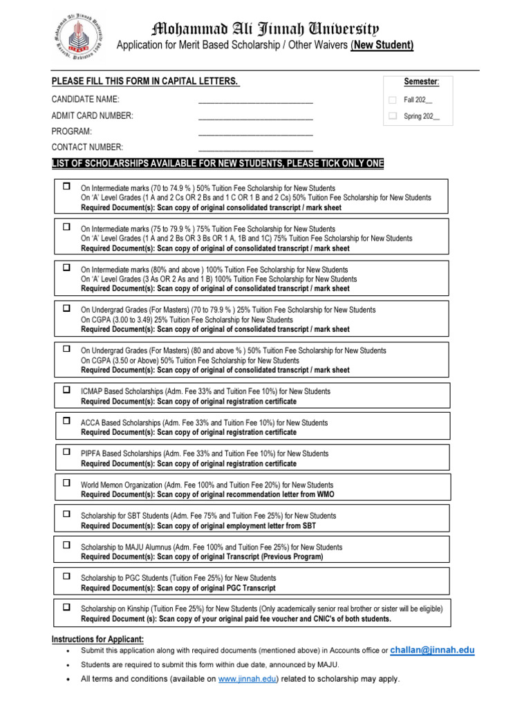 Merit and Other Scholarships Form New Candidate | PDF | Educational ...