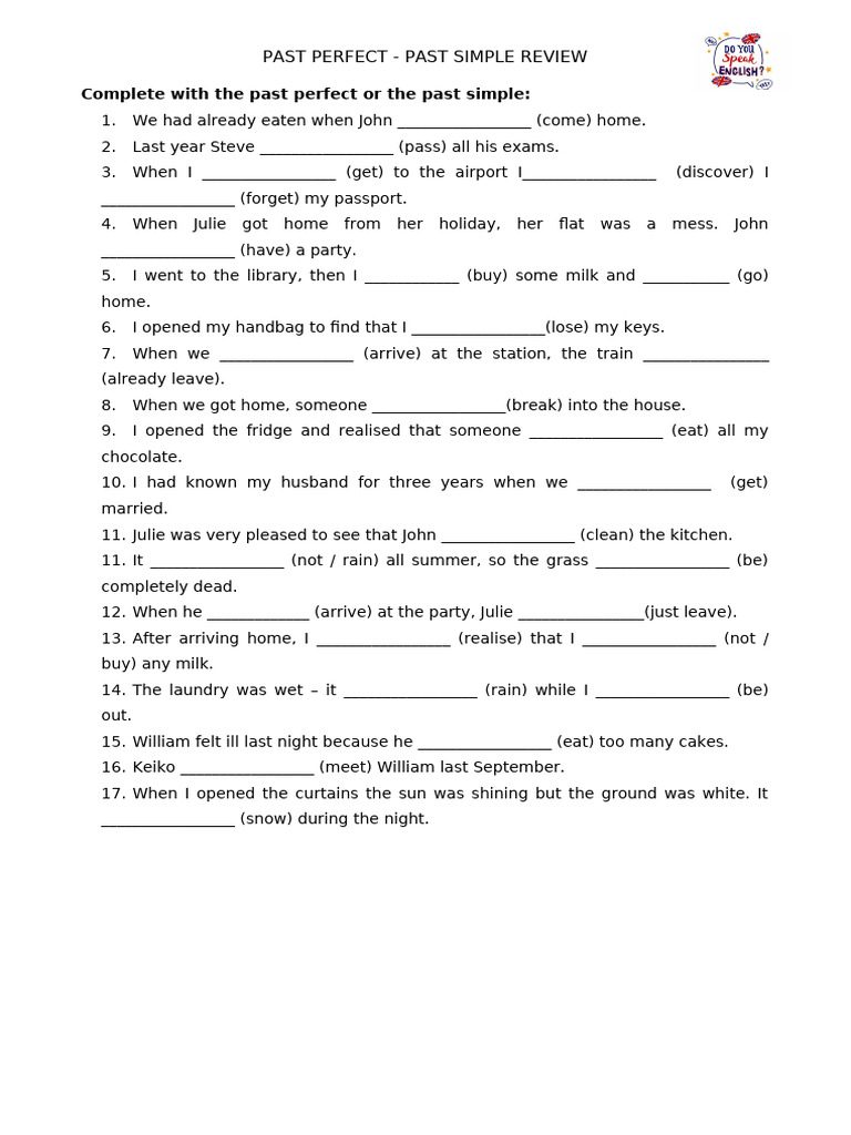 Past Perfect Review | PDF