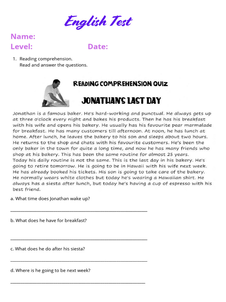 English Test: Comprehension & Grammar | PDF