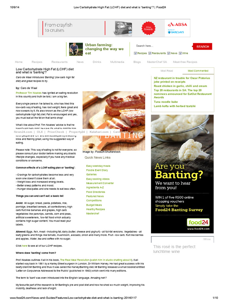 Low Carbohydrate High Fat (LCHF) Diet and What Is 'Banting' - Food24 ...