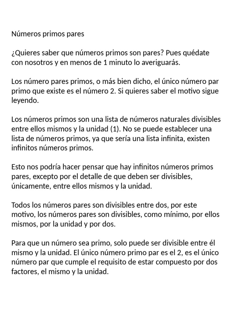 El único número primo par: 2 | PDF