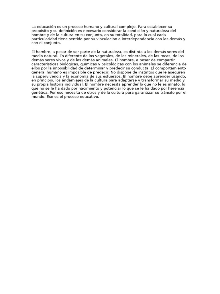 La educación como proceso cultural humano | PDF