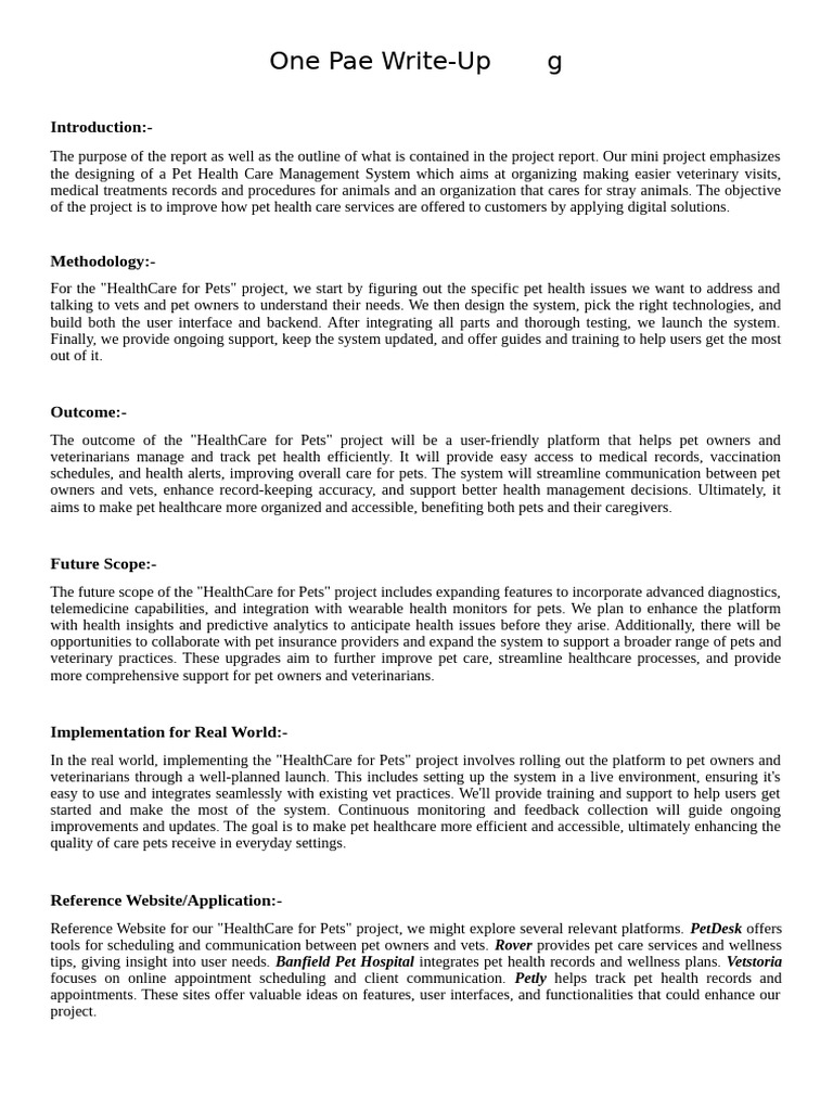 One Page Write | PDF | Pet | Health Care