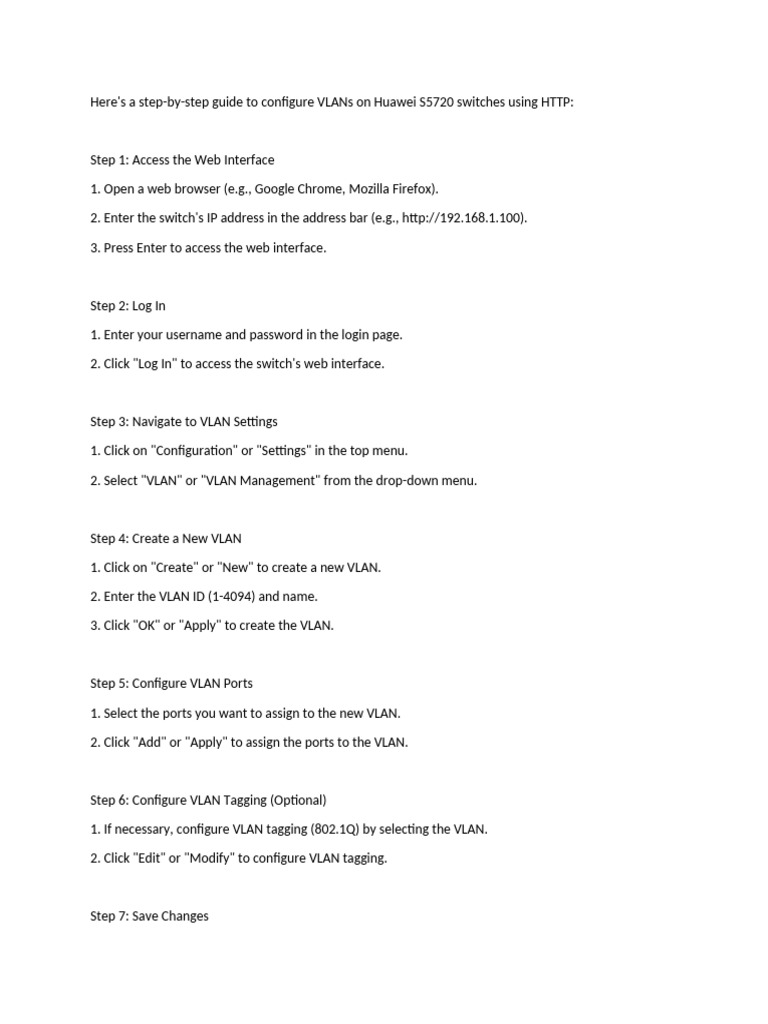 Configuring VLANs on Huawei S5720 Switches | PDF