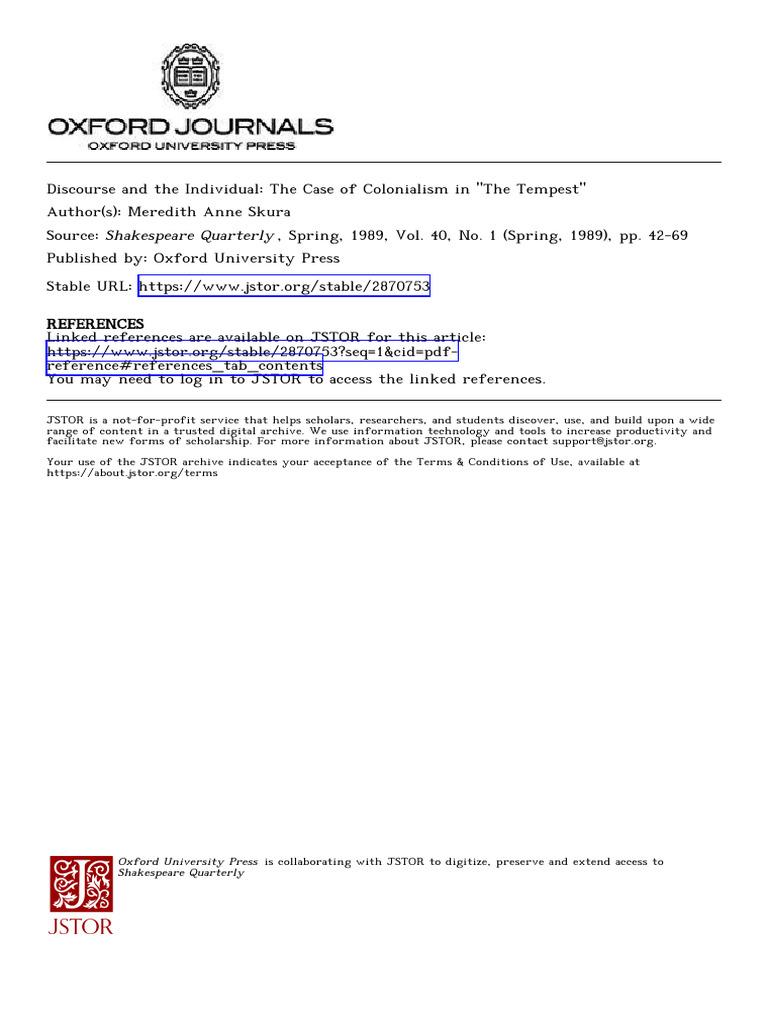 Discourse and the Individual | PDF | The Tempest | Unconscious Mind