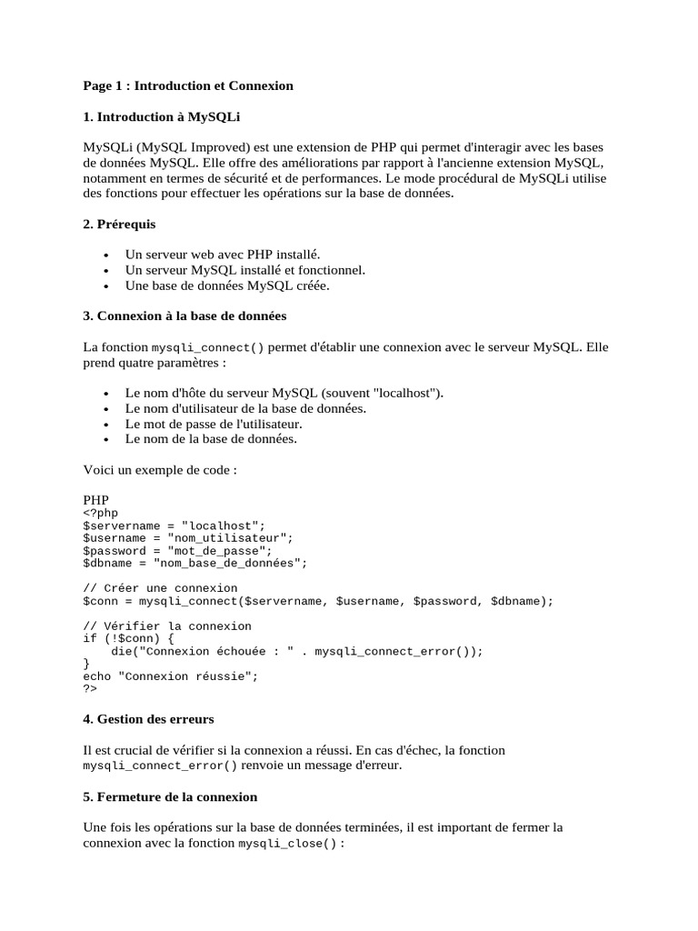 Introduction à MySQLi en PHP | PDF | PHP | MySQL