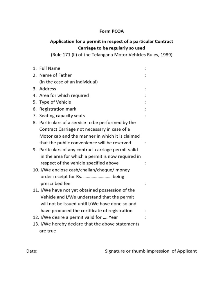 PCOA Permit Application for Contract Carriage | PDF