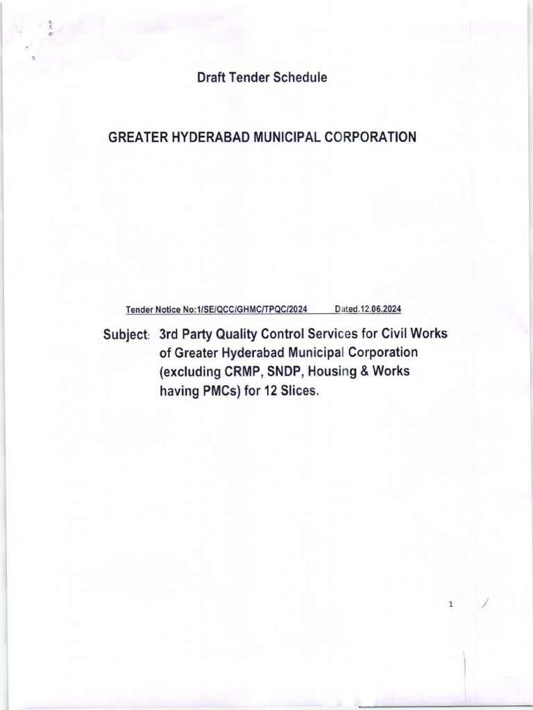GHMC Tender for Quality Control Services | PDF