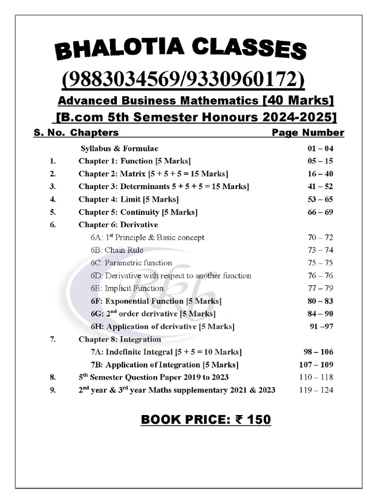Maths 5th Sem (by Bhalotia) (3 Classes_week) | PDF