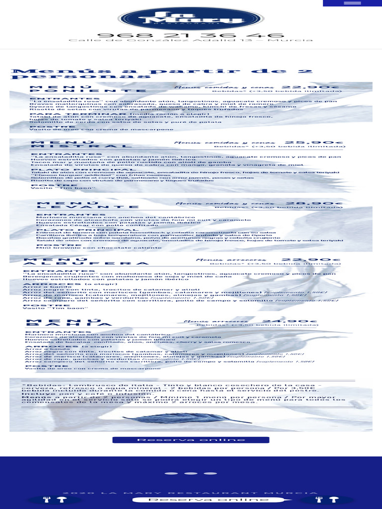 Menús - 968 21 36 46 | PDF