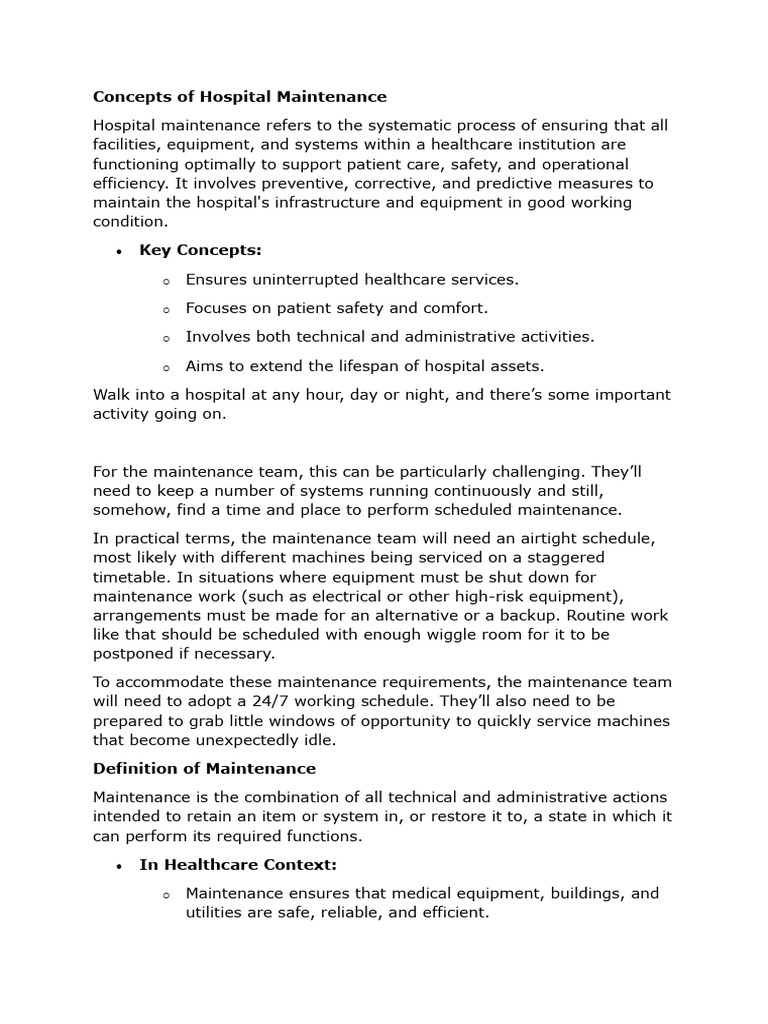 HOSPITAL MAINTENANCE IN HOSPITAL | PDF | Reliability Engineering ...