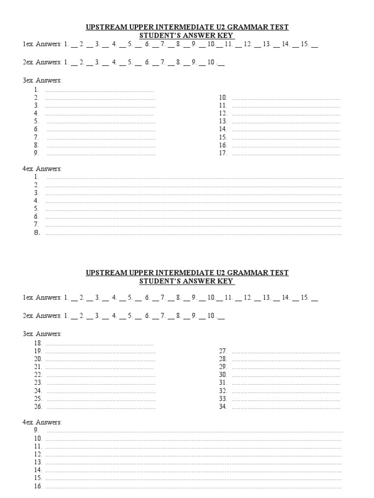 U2 Grammar Test Answer Key | PDF | Teaching Methods & Materials