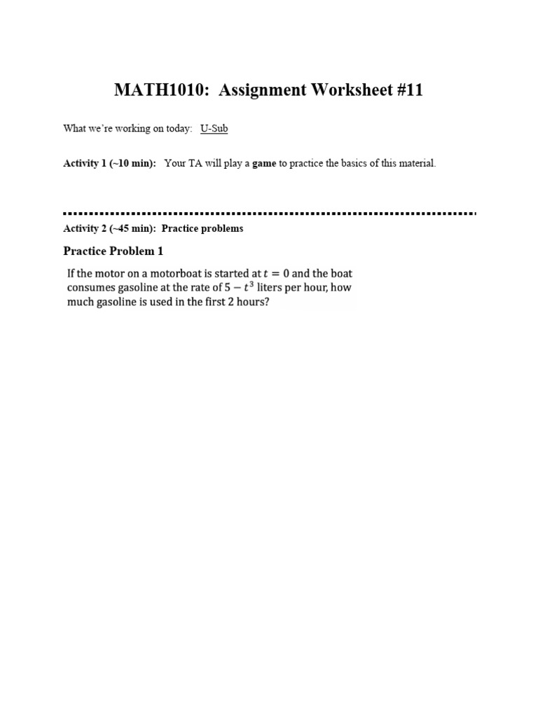 U Sub Integration Practice Worksheet Pdf