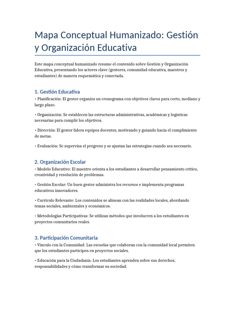 Mapa Conceptual Humanizado Gestion Educativa | PDF