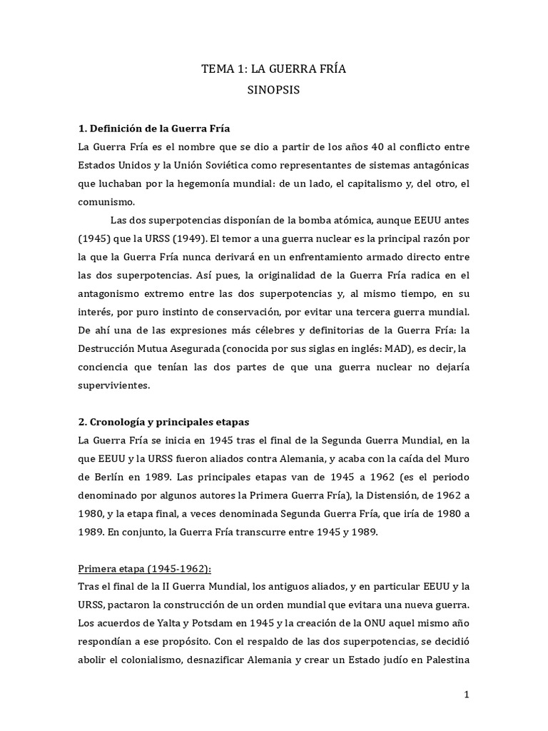 Historia de la Guerra Fría: Claves y Etapas | PDF | Guerra Fría | Unión ...
