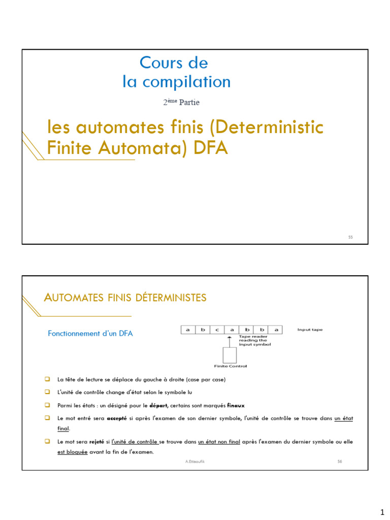 Introduction aux Automates Finis Déterministes | PDF | Mathématiques ...
