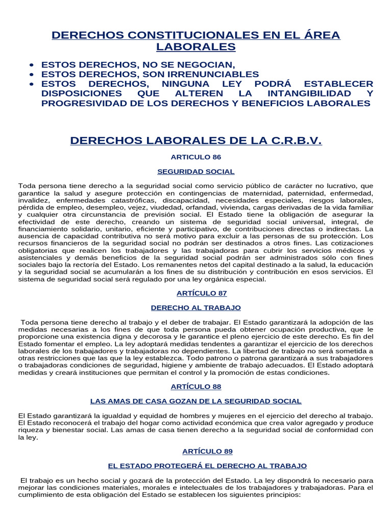 Derechos Constitucionales en El Área Laborales | PDF | Derecho laboral ...