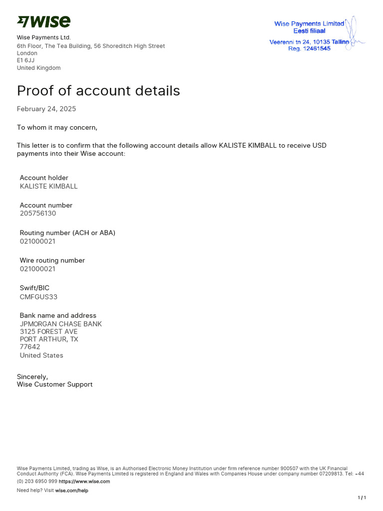 Account Details Proof Usd | PDF