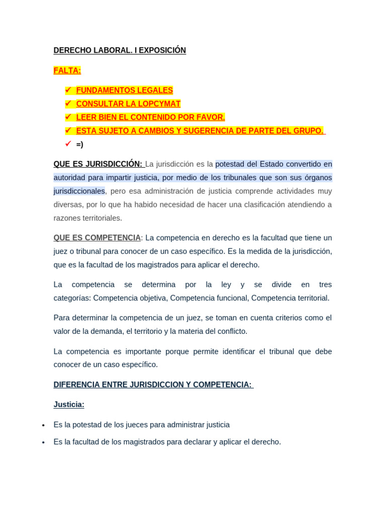 Jurisdicción y Competencia Laboral en Venezuela | PDF | Jurisdicción ...
