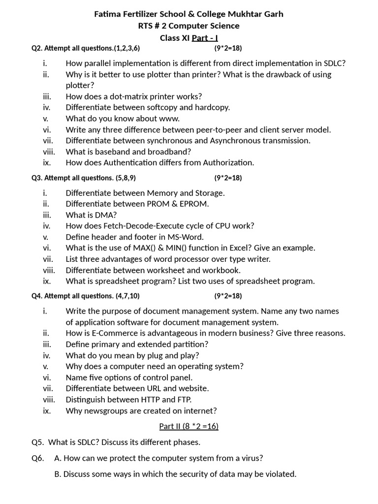 RTS2 Computer Science Exam Questions | PDF