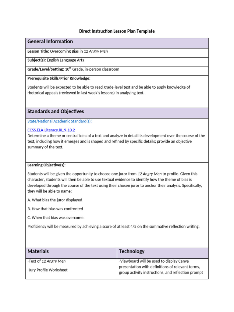 Overcoming Bias in 12 Angry Men | PDF | Bias | Lesson Plan