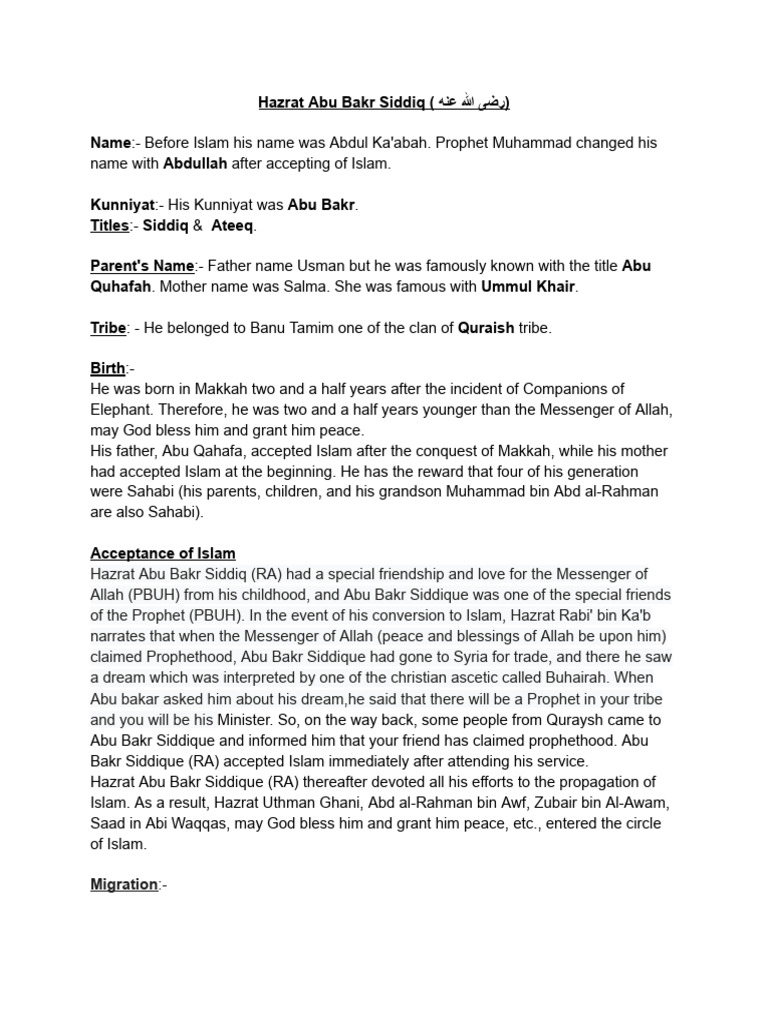 Contributions of Abu Bakr Siddiq | PDF | Muhammad | Prophets And ...