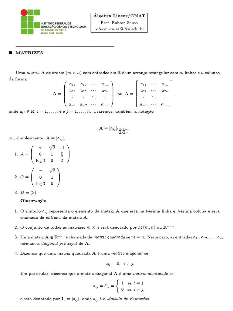 Introdução às Matrizes em Álgebra Linear | PDF | Matriz (Matemática ...