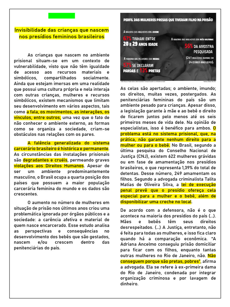 Invisibilidade das Crianças em Presídios | PDF | Mulher | Brasil