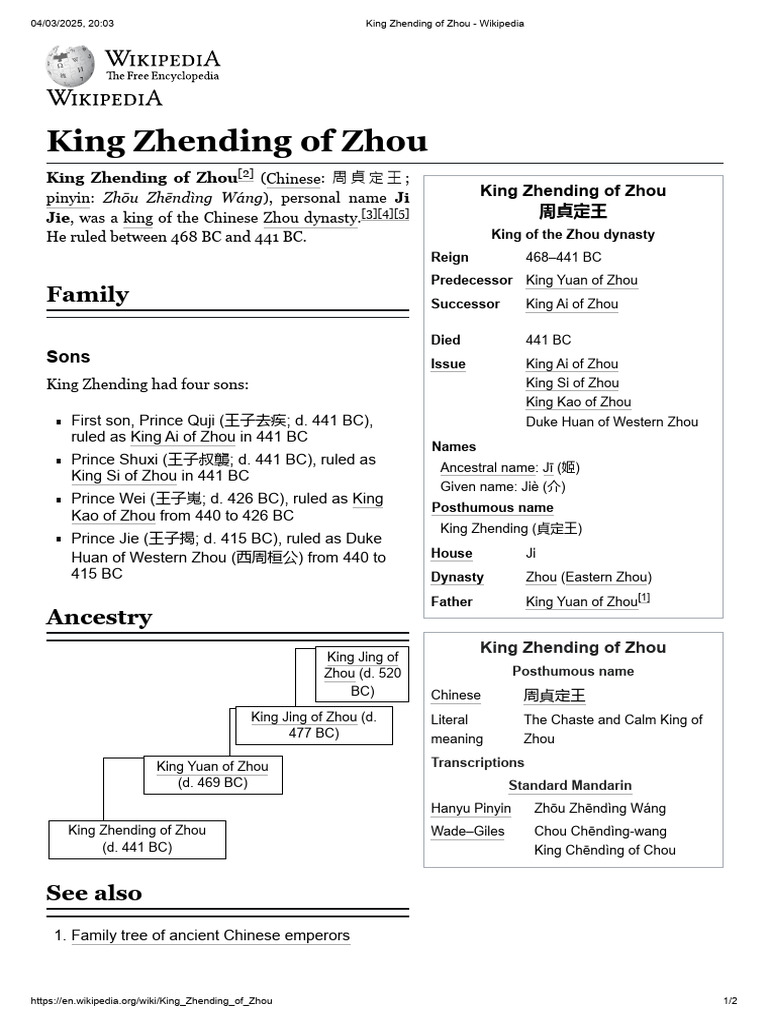 King Zhending of Zhou (468–441 BC) | PDF | China | World Politics