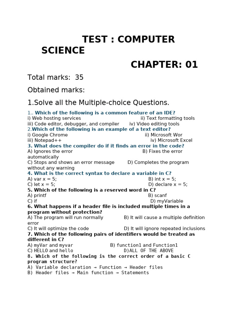 Test Computer Science | PDF | Integer (Computer Science) | Computer Program