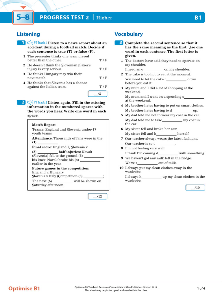 Optimise B1 Progress Test 2 | PDF | Chili Pepper