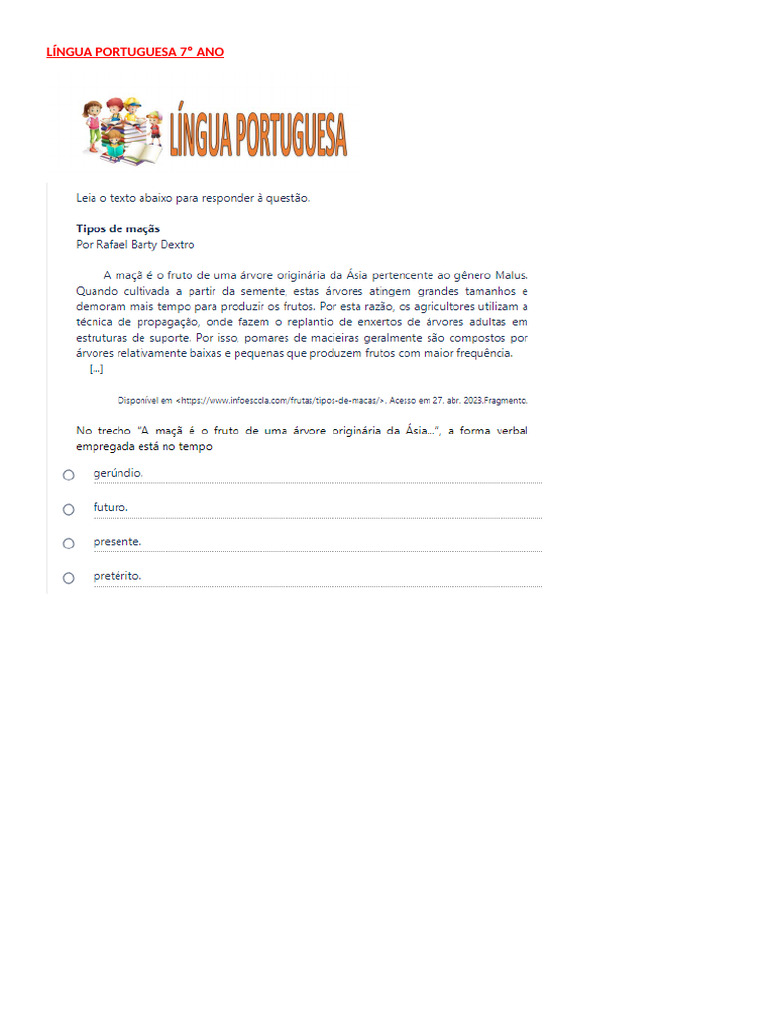7º Ano Língua Portuguesa Avaliação 1 | PDF