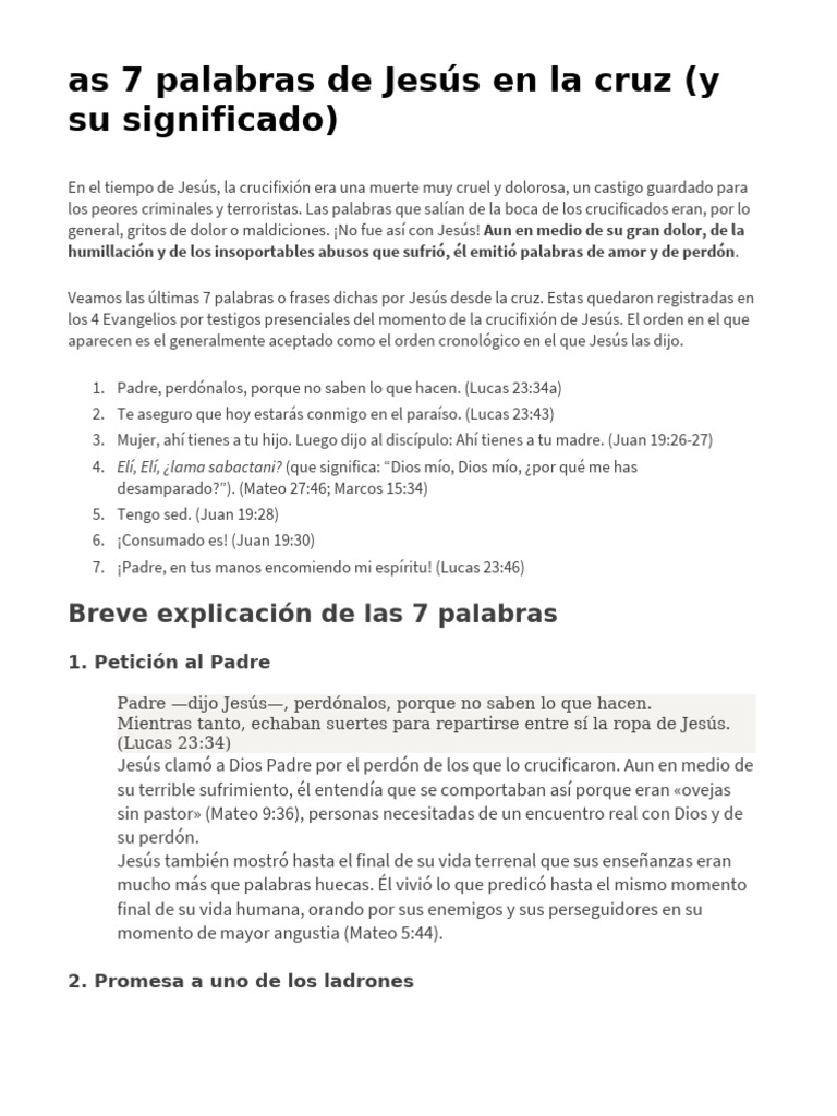 As 7 Palabras De Jesús En La Cruz Vaios Bosquejos Pdf Cristo