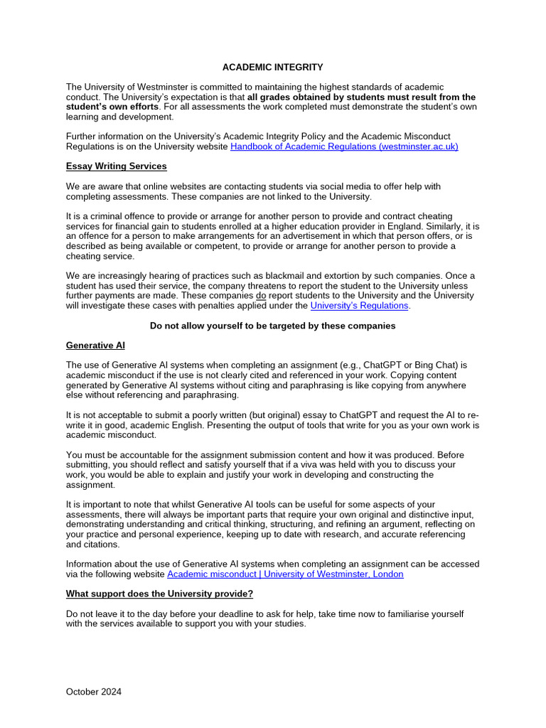 Upholding Academic Integrity at Westminster | PDF | Academic Dishonesty ...