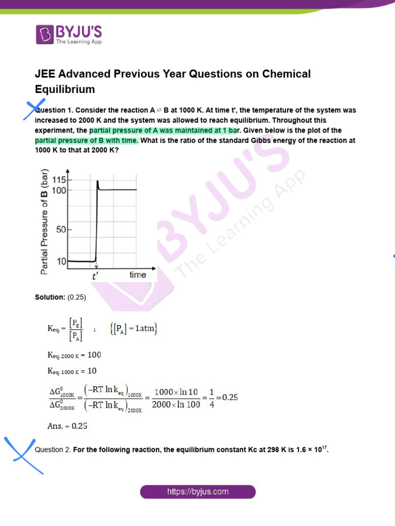 JEE Advanced Chemical Equilibrium PYQs | PDF | Chemical Equilibrium ...