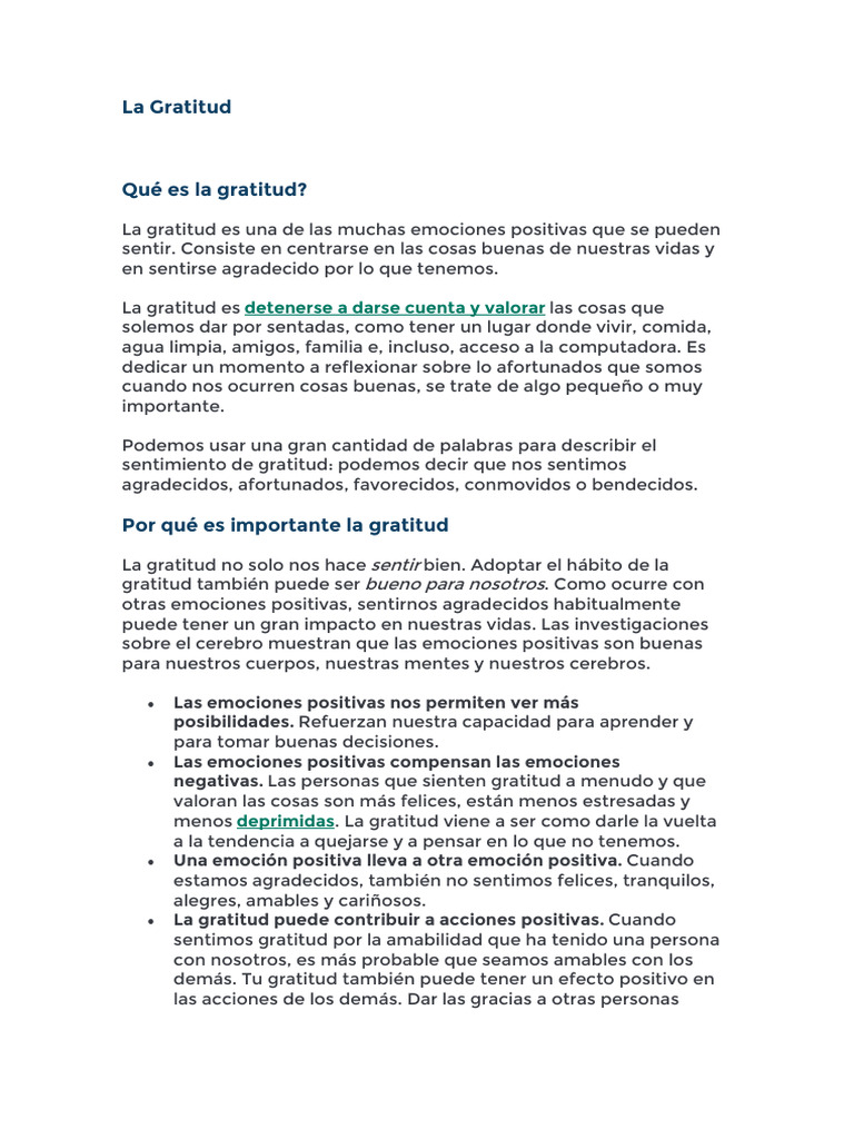 La Importancia de la Gratitud | PDF | Gratitud | Las emociones