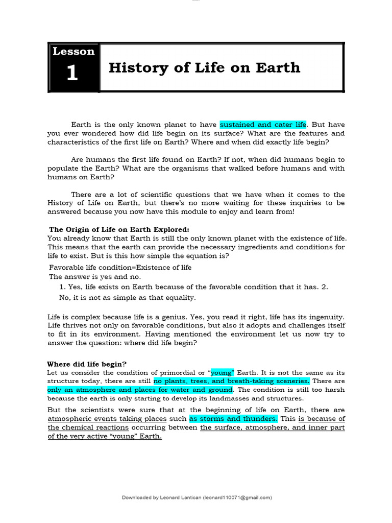 Origin of Life on Earth Explained | PDF | Geologic Time Scale | Earth ...