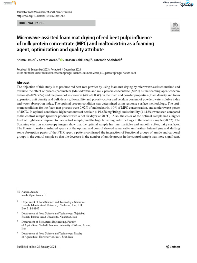 15-Microwave Assisted Foam Mat Drying of Red Beet Pulp Influence | PDF ...