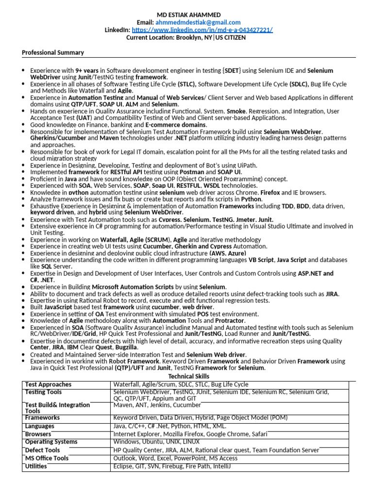 Software Testing Engineer Resume | PDF | Selenium (Software) | Web Service