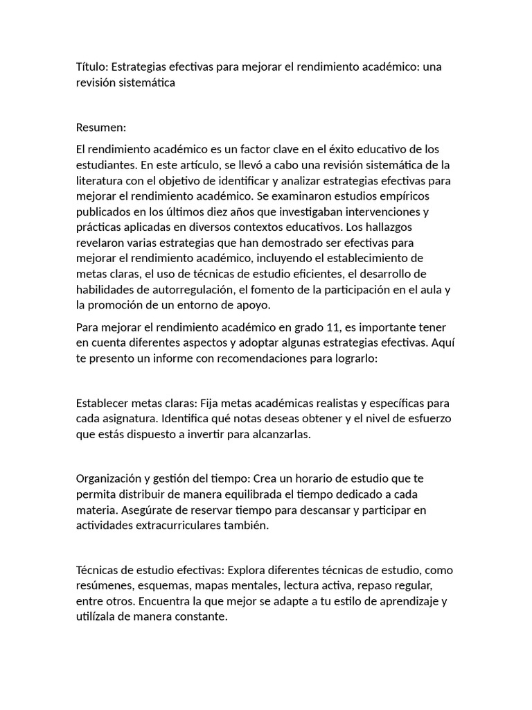 Estrategias para Mejorar el Rendimiento Académico | PDF | Aprendizaje ...