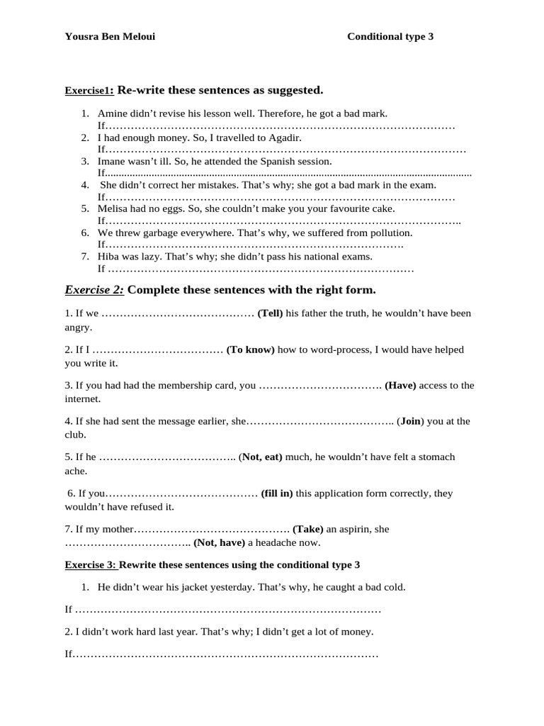 Conditional Type 3 Exercises and Solutions | PDF