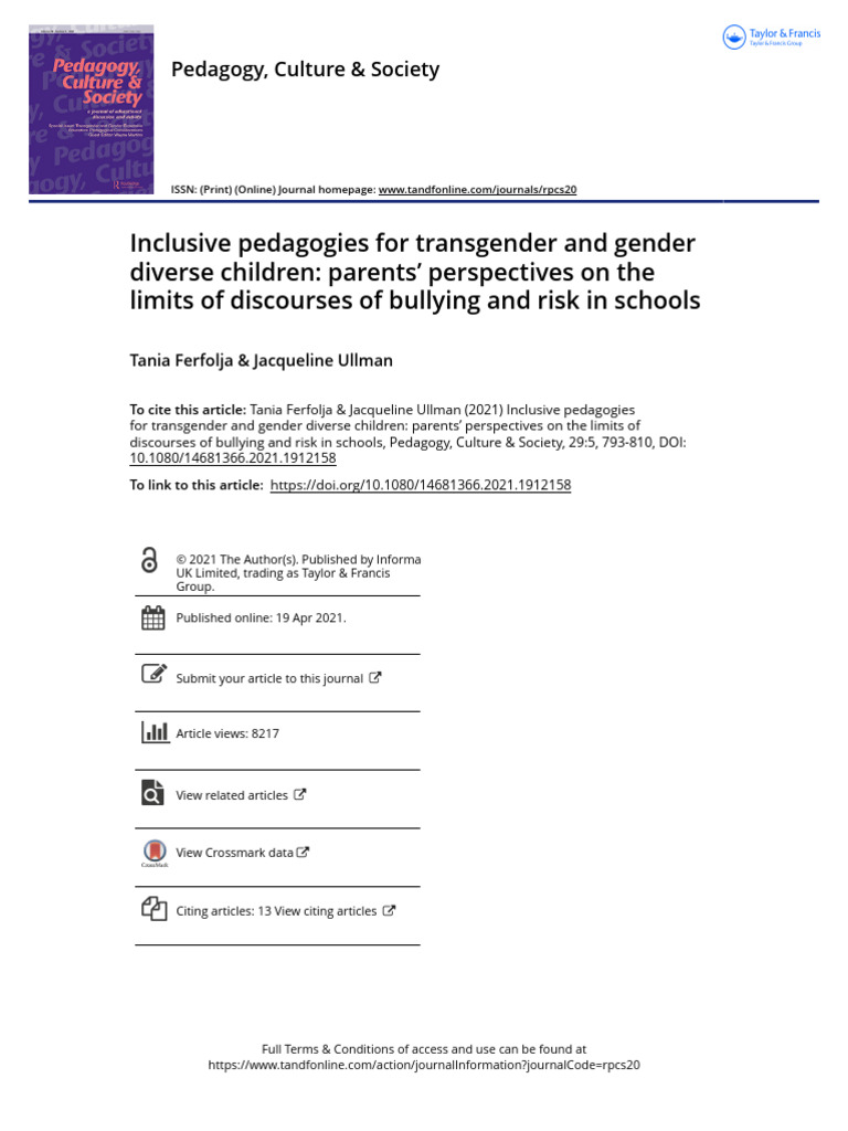 Inclusive Pedagogies For Transgender and Gender Diverse Children ...