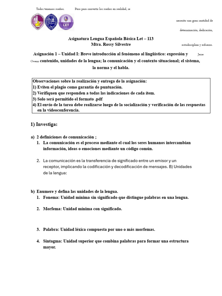 Introducción a la Comunicación Lingüística | PDF | Lingüística | Palabra