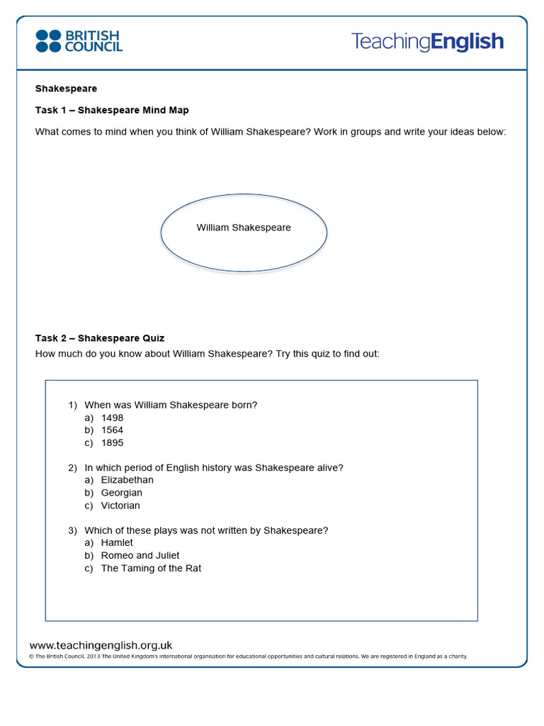 Shakespeare Student Worksheet | PDF | William Shakespeare