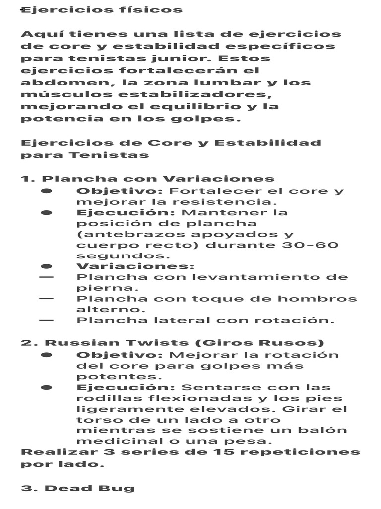 Ejercicios de Core y Agilidad para Tenistas | PDF